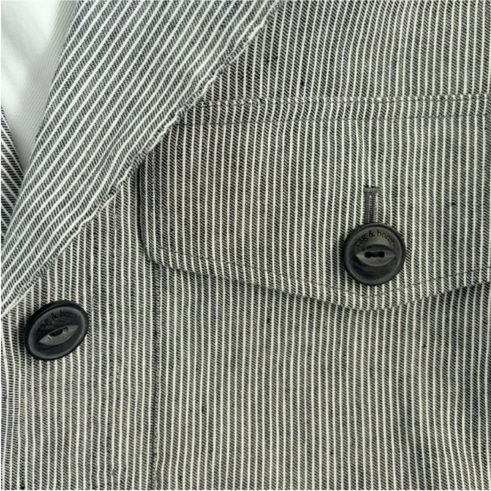 Rag and Bone Designer Jacket Cropped Striped Jessie Coat Linen Gray Size Medium - Picture 7 of 14